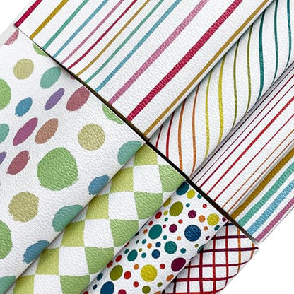 ONEART | 8 Pcs Printed Lychee Texture Faux Leather Sheets, 8"×12" Colorful Geometric Synthetic Leather Fabric for Earrings DIY Crafts Making-Rainbow - color: Rainbow