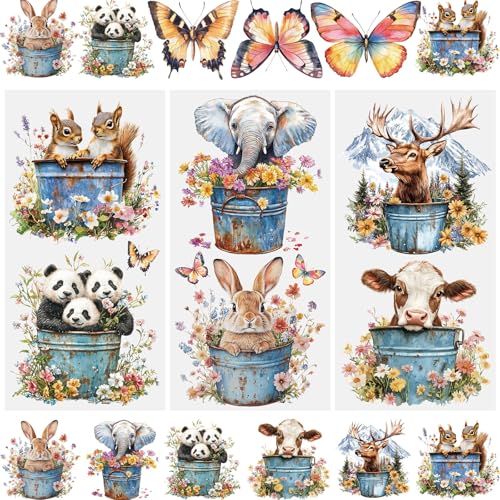 WANDIC 3 Sheets Rub On Transfer Stickers, Bucket Animal Waterproof Decals Furniture Craft Decorative for DIY Scrapbooking Photo Albums,15 * 30cm - color: Animals in a Bucket