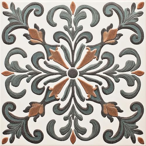 HOMETITUTE Baroque Green Brown Embossed Peel Stick Floor 12"x12" - color: Green#2
