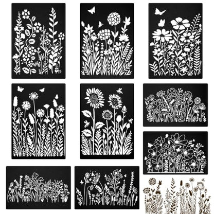 Large Reusable Flower Wall Stencils for Painting & Crafts, 9-Pc Kit