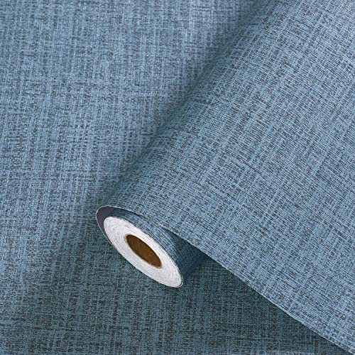 Blue Grasscloth Peel and Stick Wallpaper Textured Linen Adhesive Contact Paper Self Stick Wall Paper for Bedroom Cabinets Countertops 118 Inch - color: Blue, size: 15.7" x 118"