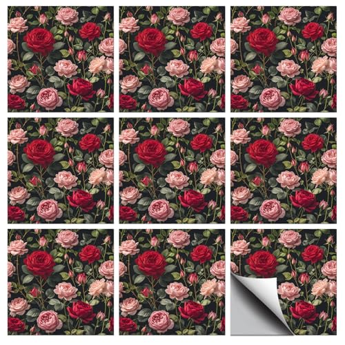 36 Pcs Rose Flowers Pattern Peel and Stick Tile Stickers, 4x4inch - color: Rose Flowers