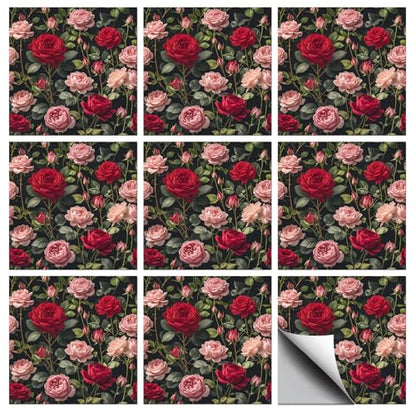 36 Pcs Rose Flowers Pattern Peel and Stick Tile Stickers, 4x4inch - color: Rose Flowers