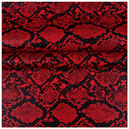 3D Anaconda Snake Skin Vinyl Faux Leather Upholstery Fabric By Meter, Embossed PU Fabric Leather Sheets for Earrings DIY Crafts Chairs Seats Sofa 54''x39'' 138x100cm(Color:red) - color: Red