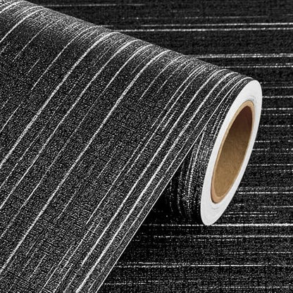 Livelynine 15.8x394 Black Textured Wallpaper Peel and Stick Waterproof Black and White Grasscloth Wall Paper for Bathroom Accent Covering Fabric Vinyl Embossed Textured Contact Paper Renter Friendly - color: Black Grasscloth, size: 15.8" x 394"