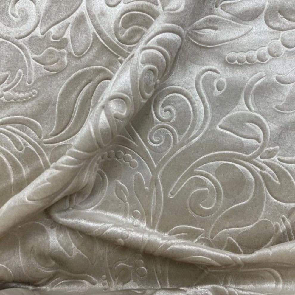 Ivory Brocade Scroll Velvet Fabric Cut by The Yard, 58 Inch in Width, Ideal Embossed Material for Upholstery, Drapery, Pillows, Slipcovers, Tablecloths, Sewing, DIY, Arts & Crafts - color: Ivory