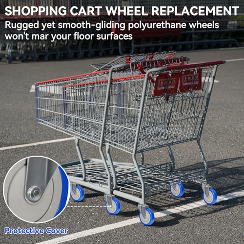 5'' Stem Caster Wheels, Heavy Duty Casters Set of 4, Replacement Shopping Cart Wheels for Cart, Industrial Polyurethane Casters Load 1400lbs (4 Swivel) - style: 5 inch Blue