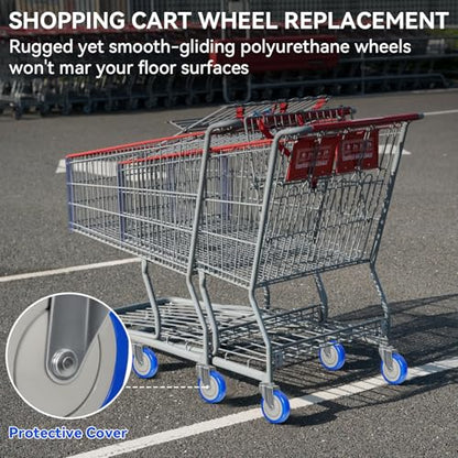 5'' Stem Caster Wheels, Heavy Duty Casters Set of 4, Replacement Shopping Cart Wheels for Cart, Industrial Polyurethane Casters Load 1400lbs (4 Swivel) - style: 5 inch Blue