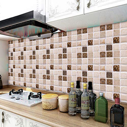 10 Sheets Peel and Stick Tile Stickers Tiles Peel and Stick Wall Subway Tile for Bathroom, Fireplace, Laundry Table, Stair Decals (10x10cm)