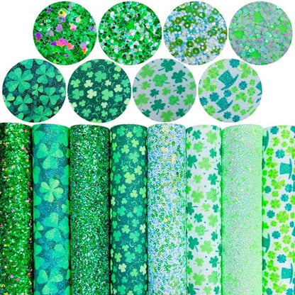 St Patrick's Day Faux Leather Sheets 8 x 12 Inch, Green Shamrock Printed Glitter Fabric for Bows and Crafts (Green Shamrock) - color: Green Shamrock