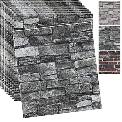 20PCS 3D Wall Panels Peel and Stick 3D Brick Wallpaper Peel and Stick Faux Stone Wall Panel Foam Brick Self-Adhesive Wallpaper (Black 20pcs) - color: Black, size: 20PCS