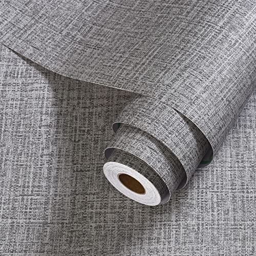 Grey Grasscloth Peel and Stick Wallpaper Gray Contact Paper 472inch Waterproof Removable Faux Linen Stick on Wallpaper Textured Self Adhesive Vinyl Roll for Cabinets Drawer - color: Dark Gray, size: 15.7" x 472"