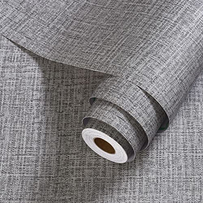 Grey Grasscloth Peel and Stick Wallpaper Gray Contact Paper 472inch Waterproof Removable Faux Linen Stick on Wallpaper Textured Self Adhesive Vinyl Roll for Cabinets Drawer - color: Dark Gray, size: 15.7" x 472"