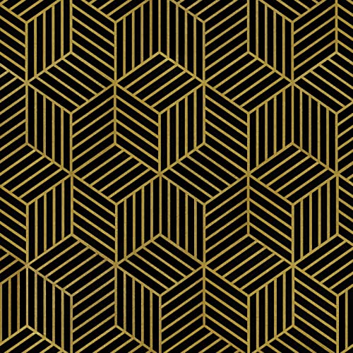 WENMER 17.7" x 590" Geometric Hexagon Peel and Stick Wallpaper - Black and Gold Vinyl Film for Home Use - color: Black and Gold, size: 17.7" x 590"