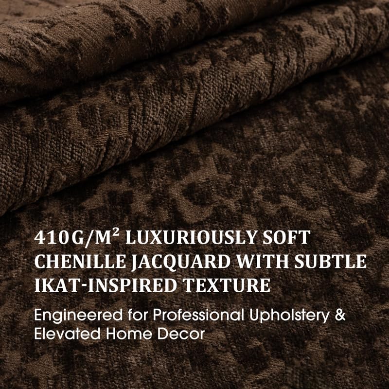 Foamma Francesca Chenille Jacquard Ikat Pattern Upholstery Fabric by The Yard - 55" Wide Soft Fabric Ideal for Accent Chairs, Throw Pillows, and Statement Upholstery - Espresso, 5 Yards - color: Espresso, size: 5 Yards
