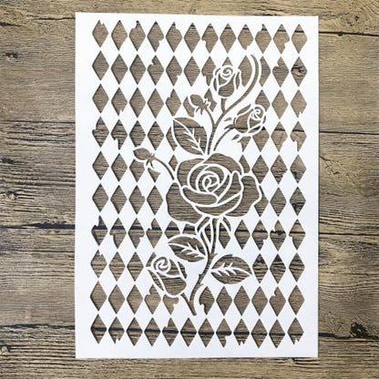 TIAMECH A4 Reusable Lattice Rose Diamond Grid Stencil for Painting - color: Lattice Rose Diamond Grid