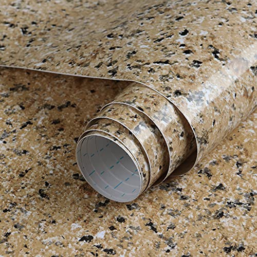 GloryTik Brown Marble Contact Paper Self Adhesive Film Peel and Stick Wallpaper 17.7''X236'' Granite Look Glossy Surface Paper Thicken Waterproof for Kitchen Countertop Bathroom Counter Decor Vinyl - size: 17.7" x 236"