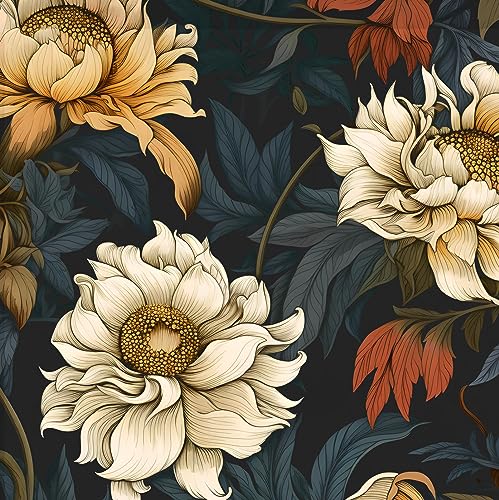Black Blue Vintage Floral Peel and Stick Wallpaper 17.5" x 393" - color: Black Blue, size: 17.5" x 393"