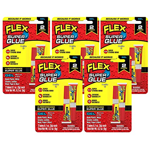 Flex Super Glue Gel, (2) 3 Gram Tubes, 5-Pack, Clear, Instant Bond, Quick Dry, Cyanoacrylate Adhesive, Precision Tip for Wood, Metal, Plastic, Crafts, Ceramic, and Toy Repairs - size: 5-Pack, style: Gel (2) 3 Gram Tubes