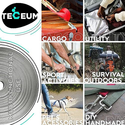TECEUM Webbing Strap, 3/4" to 2", 10-50 Yds, Multi-Color Heavy Duty Tape - color: Light Gray, size: 1.5"- 10 yards