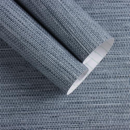 Blue Grasscloth Peel and Stick Wallpaper Textured 17.3in x 196.8in - color: Blue, size: 17.3inch × 196.8inch