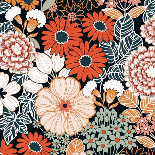 Floral Wallpaper Peel and Stick Boho Wall Paper Removable Waterproof Orange/Green/Red Contact Paper for Bedroom, Bathroom, Home Wall 17.3" x 118" - color: black/red/orange/yellow/blue/green, size: 17.3" x 118"