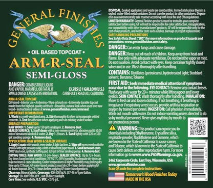 General Finishes Arm-R-Seal Oil Based Topcoat, 1 Gallon, Semi-Gloss - color: Semi-Gloss, size: 1 Gallon