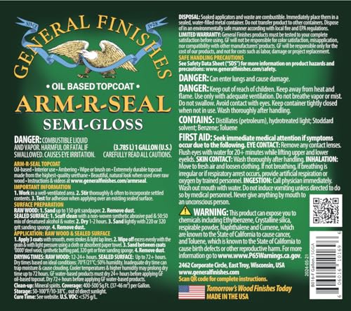 General Finishes Arm-R-Seal Oil Based Topcoat, 1 Gallon, Semi-Gloss - color: Semi-Gloss, size: 1 Gallon
