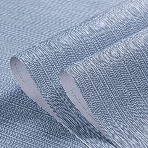 Haimin Grasscloth Wallpaper Textured 24in X 393in Fabric Contact Paper Grey Blue Wall Paper Textured Linen Peel and Stick Self-Adhesive Thick Vinyl Embossed Film Wallpaper (Gray Blue) - color: Gray/Blue