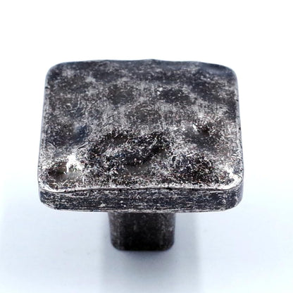 Jetland Square Hammered Cabinet Knobs - 6-Pack, Aged Silver, 1-1/4" Knobs, Rustic Solid Cast Square Knobs for Dresser Nightstand Furniture, HT0612OS30 - color: Aged Silver, size: 1-1/4" Knobs