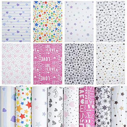 8 Pieces 8x12 Inch(21x30cm) Star Pattern Printed Faux Leather Fabric Sheets Cotton Back for Leather Bows and Earrings Making, Each Pattern One Sheet, in Total 8 Sheets - color: Star Pattern