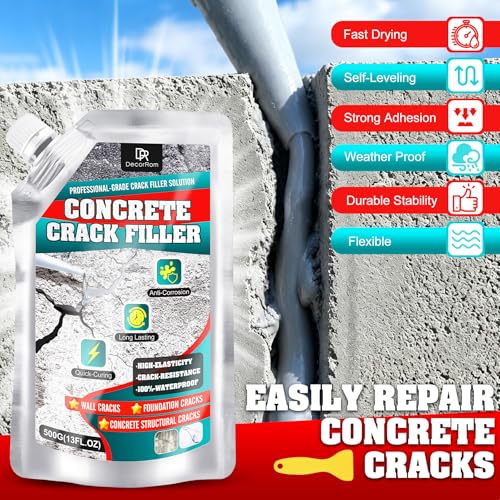 Concrete Crack Filler, 1.1LB Elasticity Self-Leveling Cement Crack Filler, Magic Crack Filler for Concrete Driveway, Walkway, Patio, Tile, Joints – Waterproof, Crack Resistant & Quick Curing, Grey