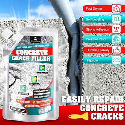 Concrete Crack Filler, 1.1LB Elasticity Self-Leveling Cement Crack Filler, Magic Crack Filler for Concrete Driveway, Walkway, Patio, Tile, Joints – Waterproof, Crack Resistant & Quick Curing, Grey