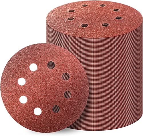 Partyreal Sand-Paper 170PCS 5-Inch 8-Hole Hook-and-Loop Sanding Discs for Random Orbital Sander, Assorted 40/60/80/120/150/220/320/400/600 Grit