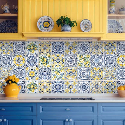 Faccito 24 Pcs Lemon 4x4 Tile Stickers Peel Stick Wall, Mediterranean - style: Lemon