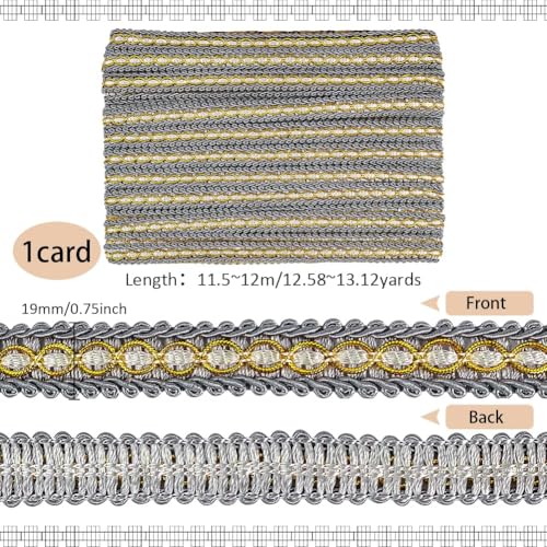 FINGERINSPIRE Gray Braid Trim 3/4" X 12.5 Yards Polyester Ribbon for Sewing - color: Gray