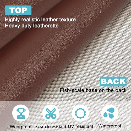 Brown Faux Leather Fabric 79"×55" Lychee Grain Upholstery Vinyl - color: Brown Lychee Grain, size: 79"x55" (200cm x 140cm)