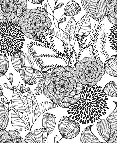 NuWallpaper Secret Garden Peel and Stick Wallpaper, Black, Removable Wallpaper, 20.5 in x 18 ft - color: Black