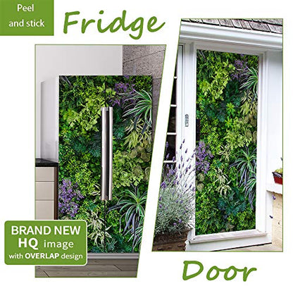 Nature Art Self Stick Vinyl Door Mural Sticker, Peel and Stick Removable Refrigerator Wrap Decal, Green Leaves, 32.3x78.7, 2 Pcs Set - color: Green Leaves