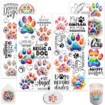 4 Sheets Rub on Transfers for Crafts, Paw Prints Furniture Transfers for Wood, Glass, Plastic & Ceramics, Decorative Decals - style: Paw Prints