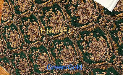 Damask Tapestry Chenille Fabric - Upholstery Fabric, 60" Width - Sold by The Yard (Green/Gold) - color: Green/Gold