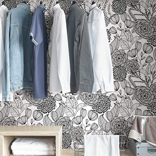 NuWallpaper Secret Garden Peel and Stick Wallpaper, Black, Removable Wallpaper, 20.5 in x 18 ft - color: Black
