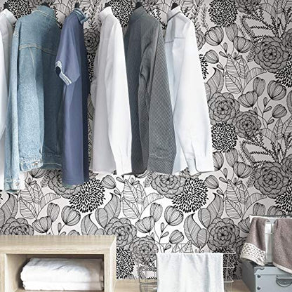 NuWallpaper Secret Garden Peel and Stick Wallpaper, Black, Removable Wallpaper, 20.5 in x 18 ft - color: Black