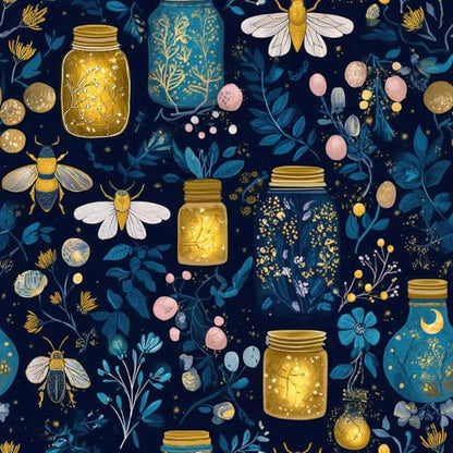 Enchanted Firefly Jar Peel and Stick Wallpaper, Night Botanical Wallpaper - color: ML-M036, size: 17.7" x 236"