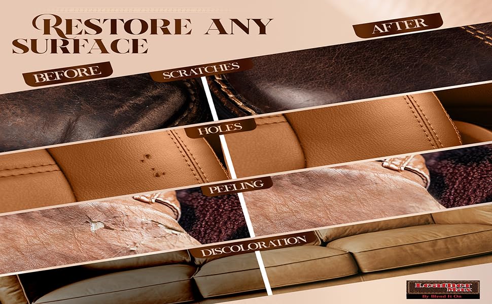 Blend It On Extra Large Leather Repair Kit, 6 Full Ounces for Furniture, Jacket, Sofa, Car Seat, Boots, Easy Instructions to Match Colors, Restore Any Material No Mixing Chart Needed (Bold Browns) - color: Dark Brown