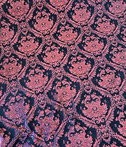 Damask Tapestry Chenille Fabric - Upholstery Fabric, 60" Width - Sold by The Yard (Black/Red) - color: Black/Red