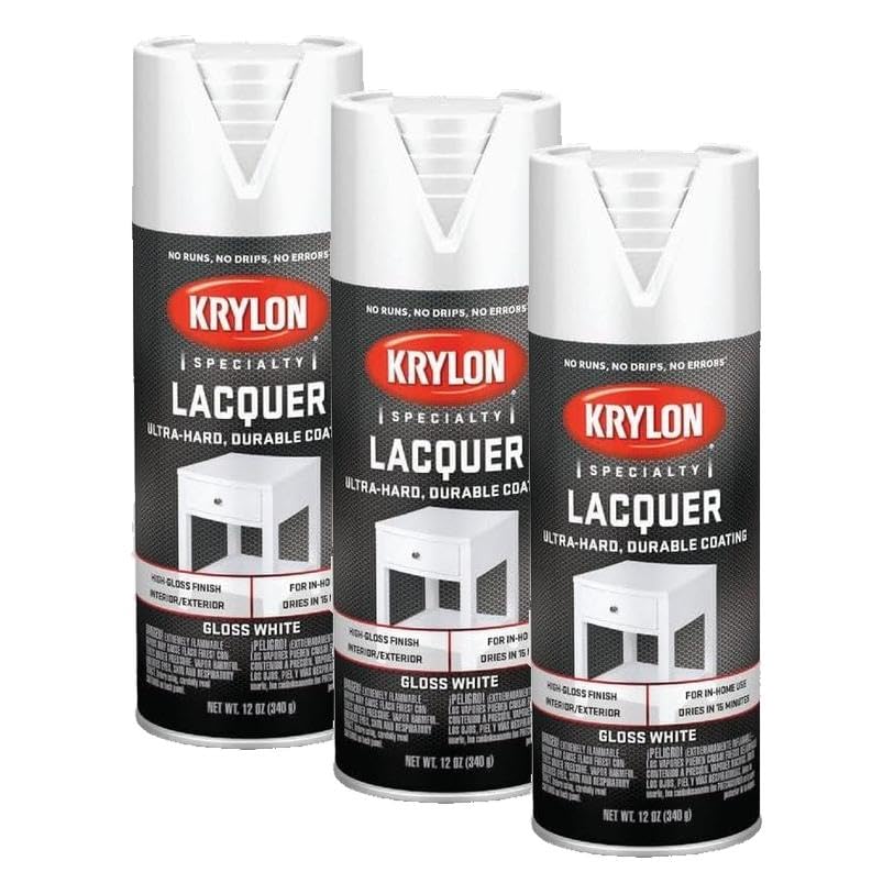 Krylon K07031777 Gloss White Lacquer Spray, 12 oz. (Pack of 3) - color: White, size: 12 Ounce (Pack of 3)