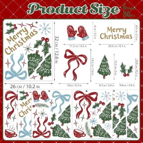 Merry Christmas Tree Wall Decals, 6 Sheet 80 Pcs - color: Christmas Tree