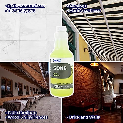 GONE Instant Mold & Mildew Remover - 12.5% Bleach Industrial-Strength Cleaner, Stain Removal on Shower, Siding, Bathroom Tile, Grout, Trim, Boats, and Outdoor Furniture, 1-Quart Spray Bottle