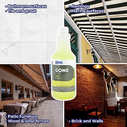 GONE Instant Mold & Mildew Remover - 12.5% Bleach Industrial-Strength Cleaner, Stain Removal on Shower, Siding, Bathroom Tile, Grout, Trim, Boats, and Outdoor Furniture, 1-Quart Spray Bottle